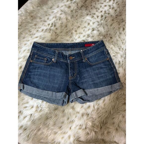 X2 Y2K style low rise jean shorts folded denim - size 4 - Picture 1 of 11
